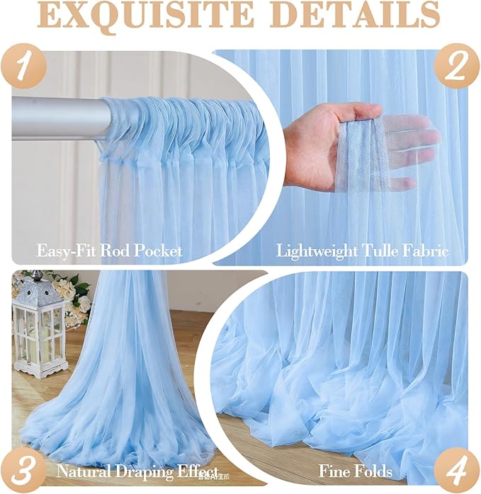 20ft x 12ft Baby Blue Tulle Backdrop Curtain - Image 6