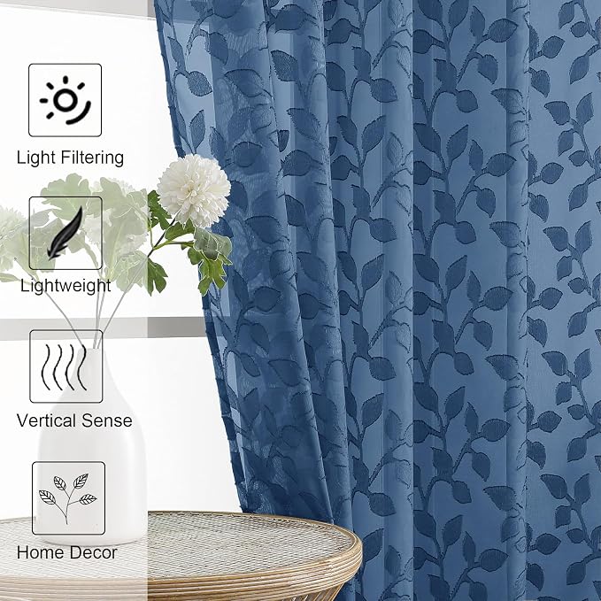 Chyhomenyc Dusty Blue Sheer Curtains 90 Inch Length 2 Panels Set, Light - Image 6
