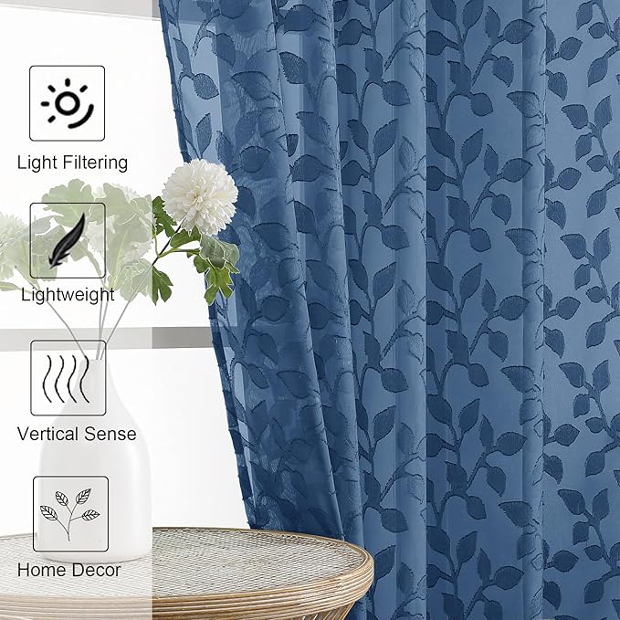 Chyhomenyc Dusty Blue Sheer Curtains 84 Inch Length 2 Panels Set, Light - Image 6
