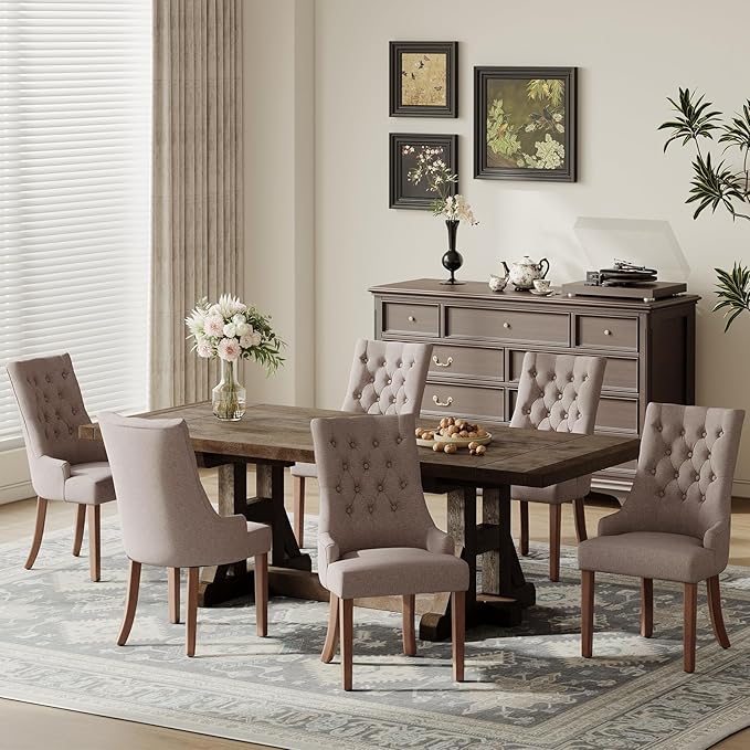 COLAMY Wingback Upholstered Side Dining Room Chairs Set of 2, Fabric Dining Chairs with Tufted Button, Living Room Chairs for Home Kitchen, Taupe