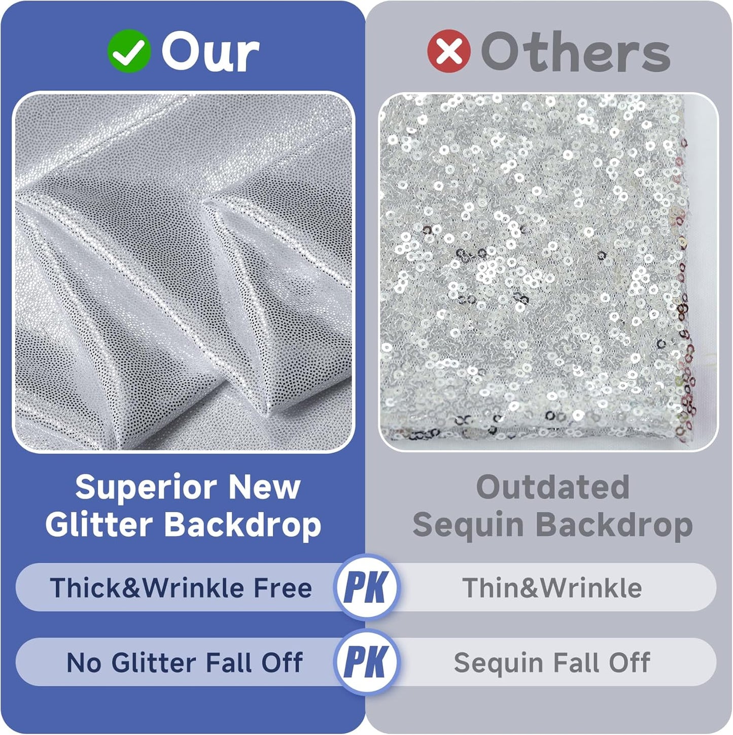 leegleri 10x10ft Thick Silver Glitter Backdrop Curtain Panels for Parties, Wrinkle Free Sequin Sparking Photo Backdrop Drapes, 2 Panels 5x10ft Shimmer Back Drop Cloth for Wedding Birthday Photography