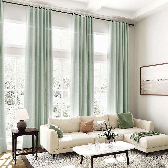 Nanspring Aqua Green Linen Curtains 102 Inches Long Rod Pocket Back Tab Drapes - Image 7