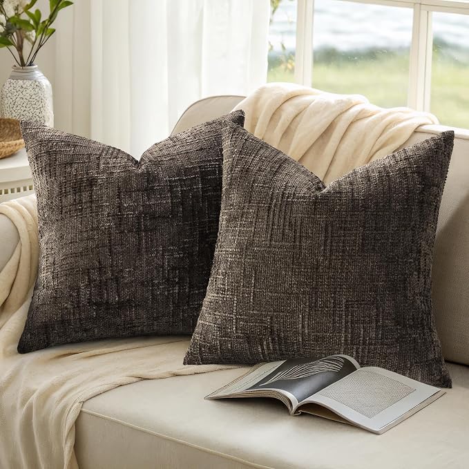decorUhome Dark Brown Chenille Throw Pillow Covers 18x18 Set of 2 Textured Soft - Image 9