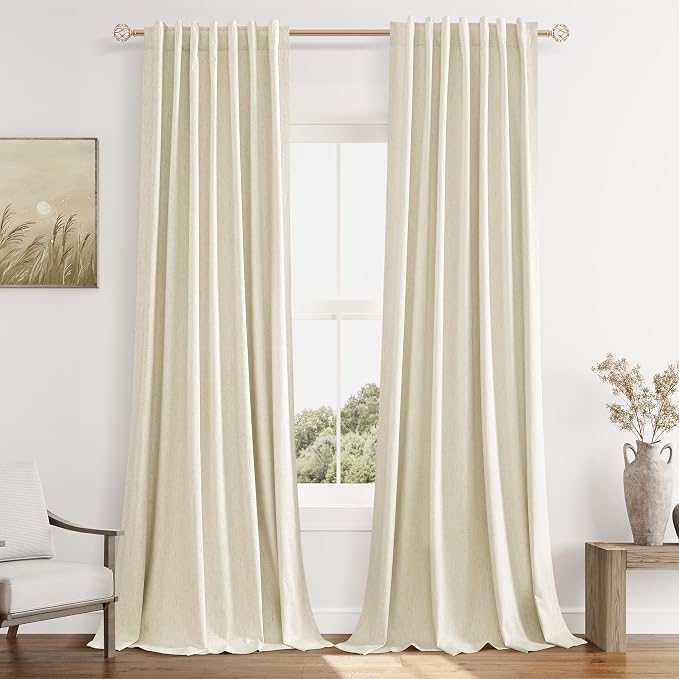 Guken Warm Beige 100% Blackout Linen Curtains 102 Inch Length 2 Panels Set by Guken