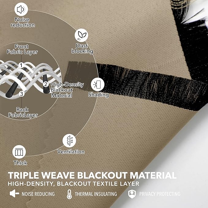 Deconovo Solid Room Darkening Panels Back Tab and Rod Pocket Curtains Blackout - Image 3