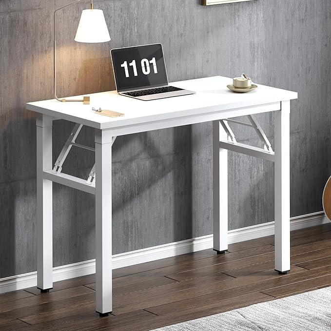 Need Folding Computer Desk - 31.5 Inch Foldable Office Writing Work Study Kids Student Teacher Home Bedroom Table, White
