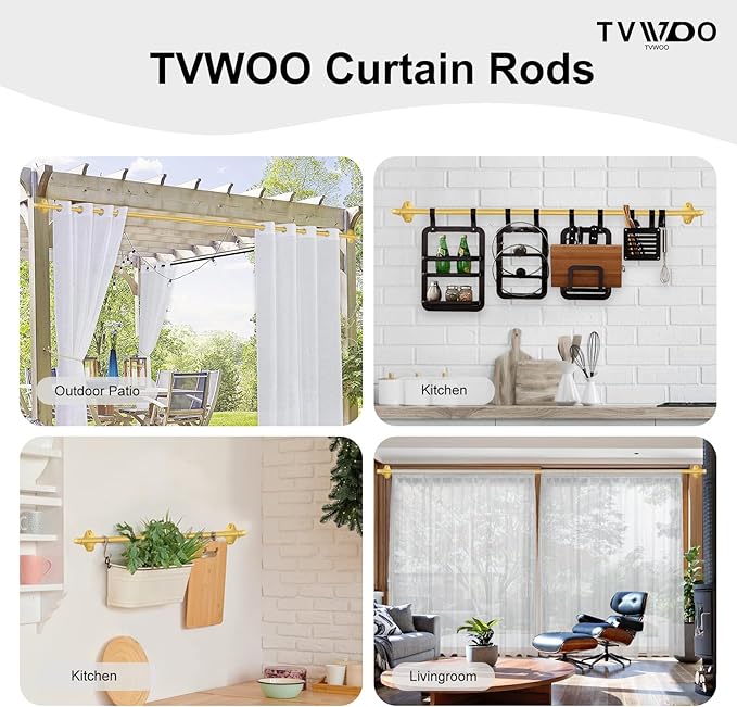 TVWOO Gold Wrap Around Curtain Rods:5/8" Small Blackout Adjustable Window - Image 5