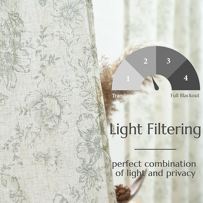 jinchan Linen Floral Curtains 96 Inch Length - Image 7