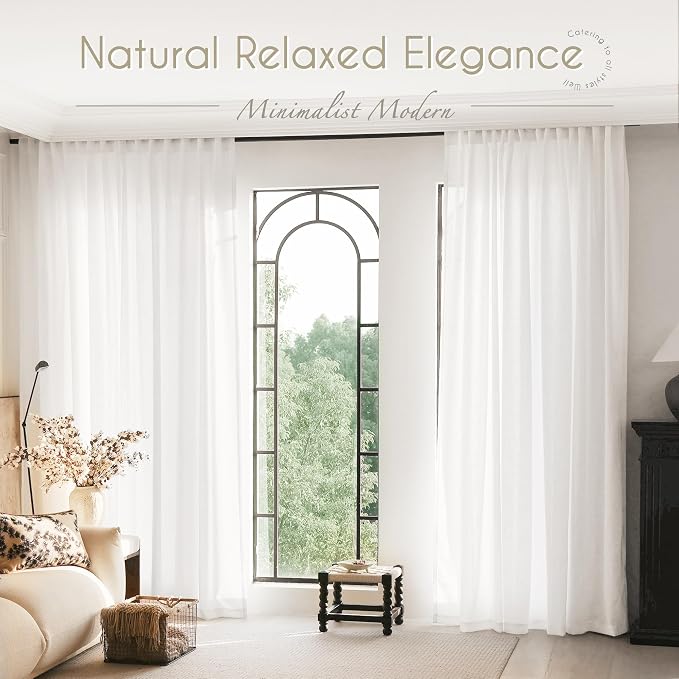 Linen White Curtains 80 inches Long - Image 6