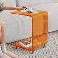 Modern C-Shaped End Table, Small Side Table, Acrylic Nightstand with Storage and Lockable Wheels for Living Room, Bedroom, Office, Bedside, Couch, and Sofa,13.38" D x 14.17" W x 21.65" H