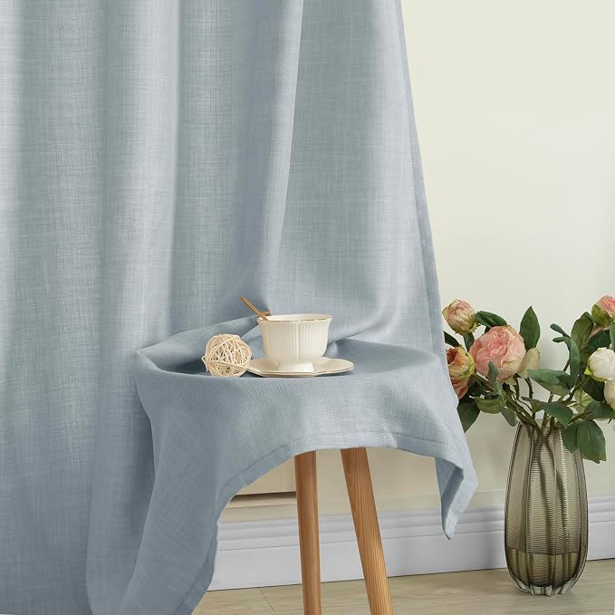 LAMIT Haze Blue Linen Curtains for Bedroom, 84 Inch Faux Linen Textured Light - Image 8