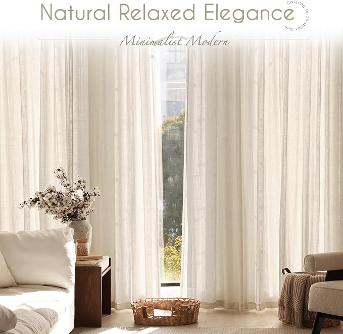 Apricot Linen Curtain 120 inch Length 2 Panels Set Back Tab Light Filtering - Image 7