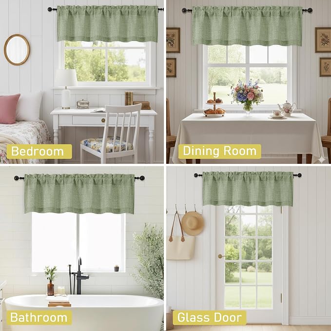 Sage Green Valances for Windows, Light Filtering Faux Linen Textured Small - Image 6