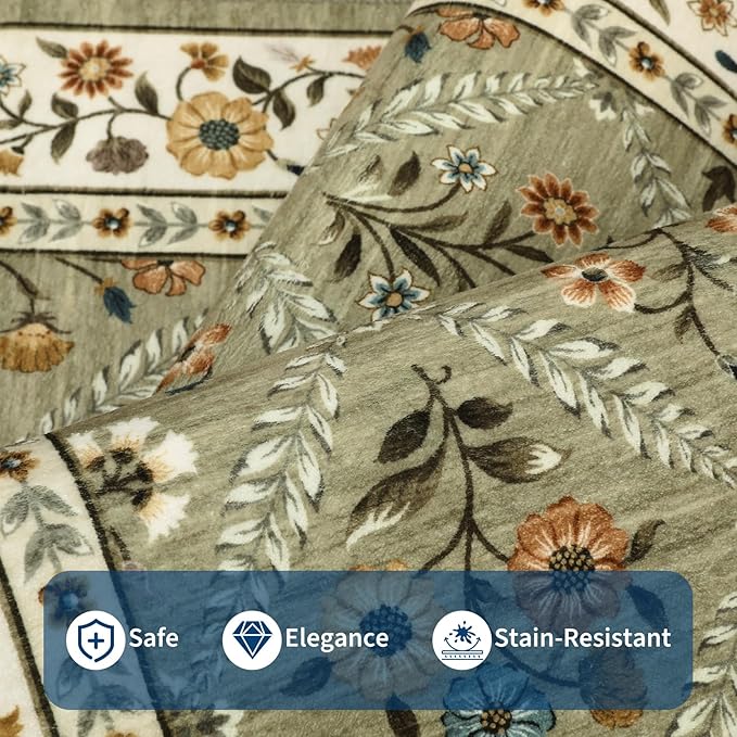 GarveeHome Grey Floral Rug 4x6 Rug Machine Washable Area Rug - Image 4