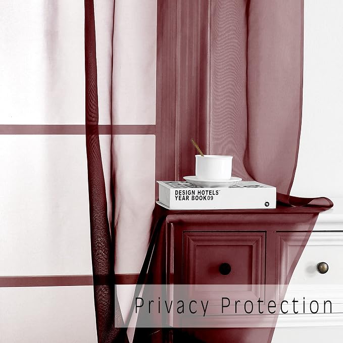 OWENIE Burgundy Red Sheer Curtains 72 Inches Long 2 Panels Set, Transparent - Image 5