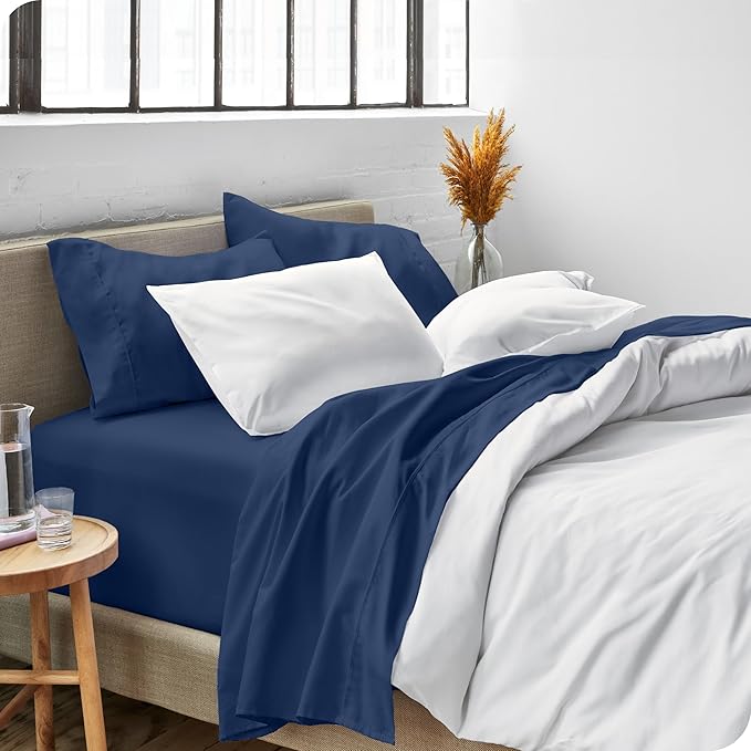 Bare Home Split California King Sheet Set - 1800 Ultra-Soft Microfiber Split California King Bed Sheets - Double Brushed - Deep Pockets - Easy Fit - 5 Piece Set (Split Cal King, Dark Blue)