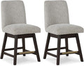 Signature Design by Ashley Burkhaus Urban Counter Height Upholstered Swivel Bar Stool with Footrest, Set of 2, Beige & Dark Brown