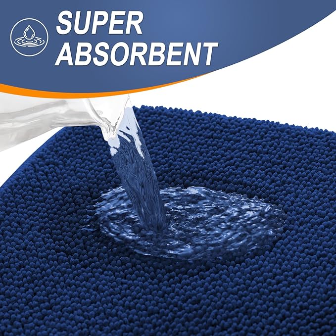 OLANLY Thick Memory Foam Bath Mat Rug 34x21, Extra Soft Absorbent Bathroom Rug, Quick Dry Bath Mats, Non-Slip, Machine Washable Carpet for Bathroom, Tub and Shower, Home Decor Accessories, Navy