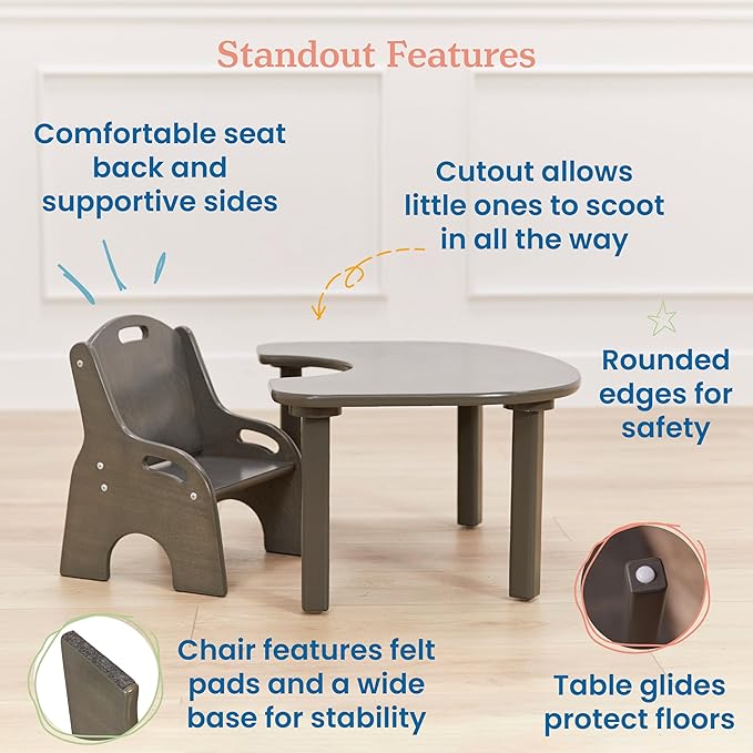ECR4Kids Little Learner Table and Chair Set, Kids Furniture, Grey Wash