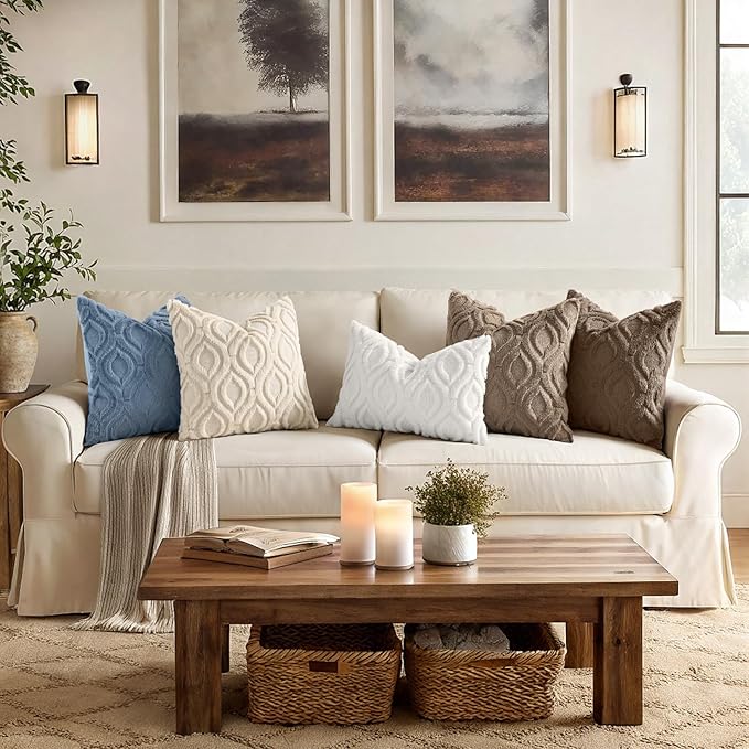 decorUhome Throw Pillow Covers 24x24 Inch Set of 2, Soft Plush Faux Wool Dusty - Image 3