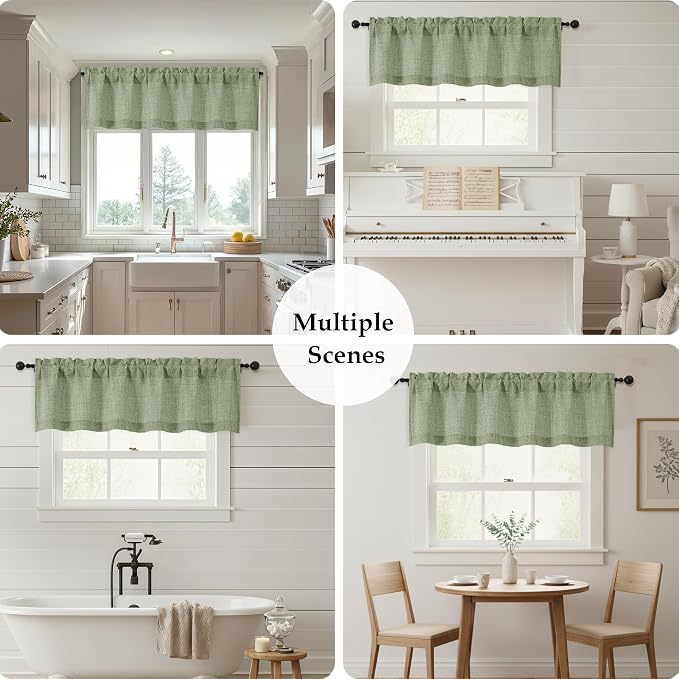 OWENIE Sage Green Valances for Windows 1 Pcs 20 Inch Length, Light Filtering - Image 7