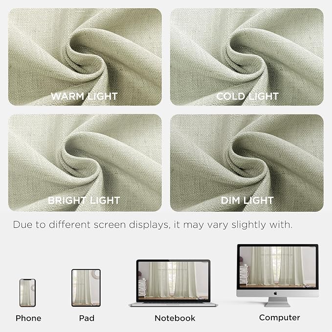Joydeco Linen Curtains 96 Inch Length 2 Panel Sets, Light Filtering Curtains - Image 6