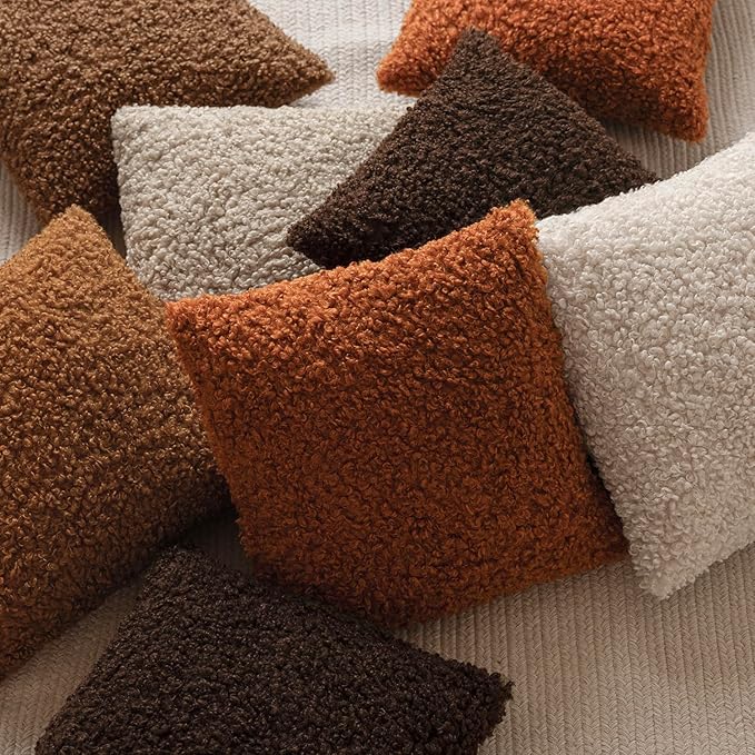 Foindtower 2 Pieces 16x16 Inch Burnt Orange, Faux Fur Throw Pillow Cover Accent Sherpa Furry Pillow Cover Fuzzy Soft Pillowcases Cozy Sheepskin Decorative Fleece Cushion Case for Bed Couch Living Room