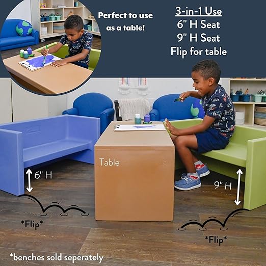 Children's Factory Adapta-Bench, CF910-055, Sky, Kids Flexible Seating, Classroom, Preschool and Daycare Furniture, Indoor or Outdoor Toddler Chairs