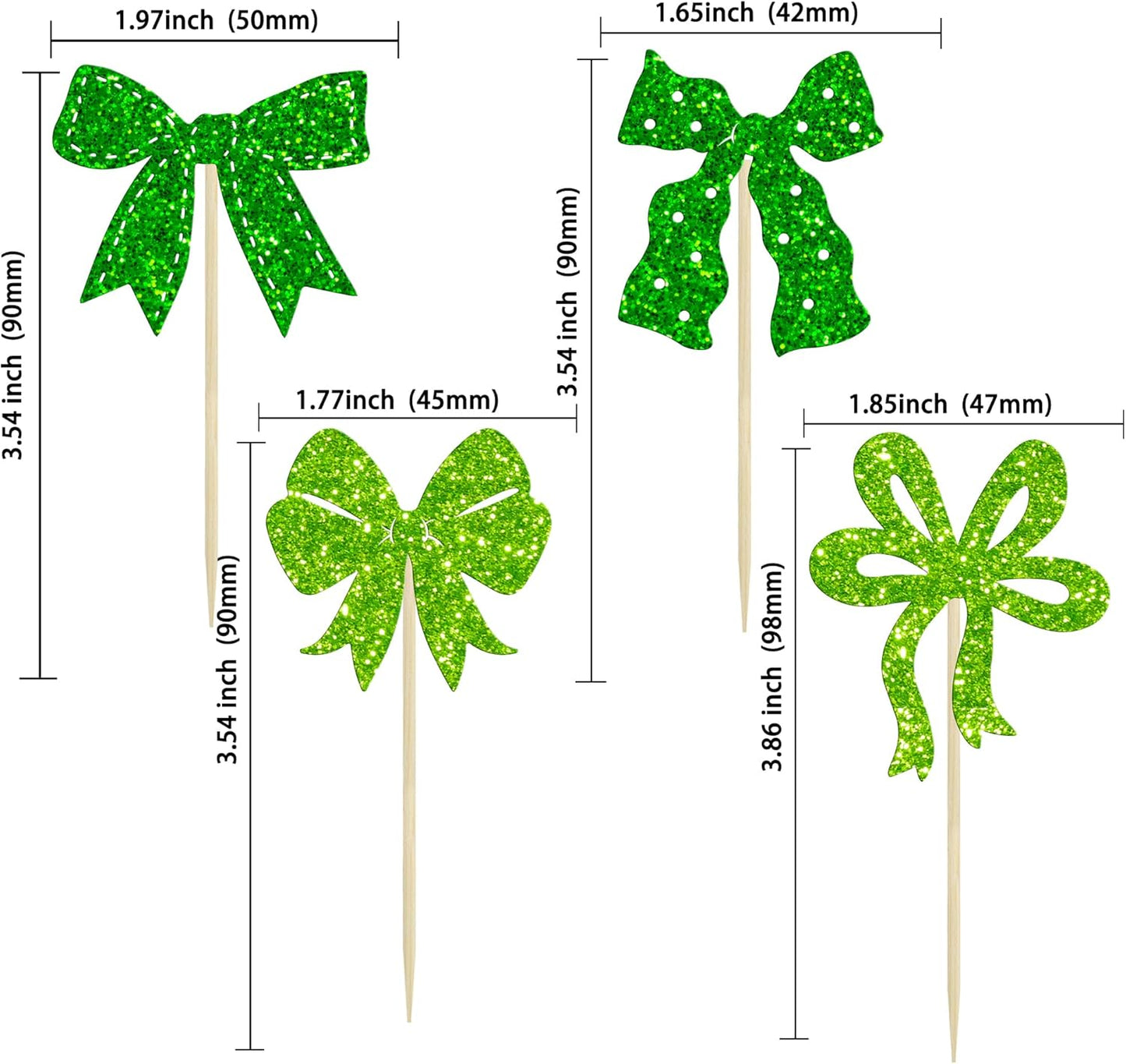 Ephlyn 24Pcs Bow Cupcake Toppers Bow Birthday Cake Topper Girls Birthday Party Decorations Bowknot Cupcake Decorations for Bridal Baby Shower Birthday Wedding Themed Party Green