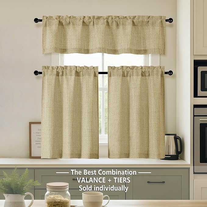 OVZME Valance for Windows, Light Filtering Faux Linen Textured Small Kitchen - Image 8