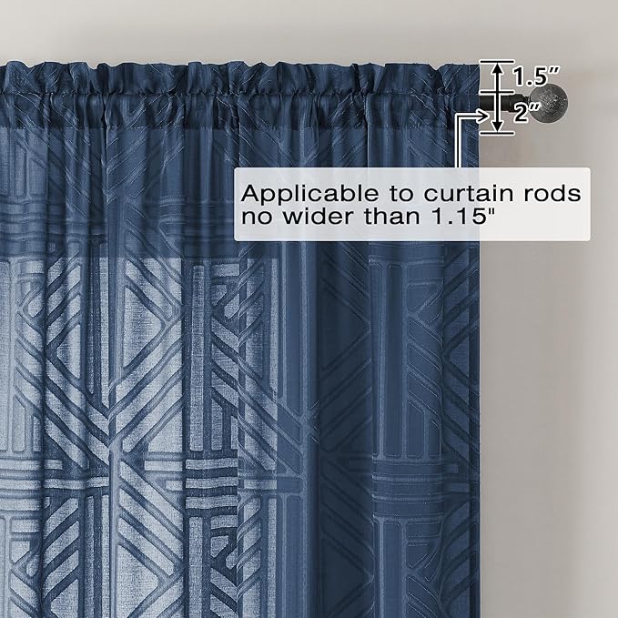 Simplebrand Navy Blue Sheer Kitchen Curtains 36 Inch Length Tier Curtains 2 - Image 4