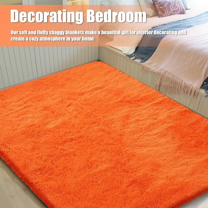 8x10 Fluffy Area Rugs for Living Room, Shag Area Rug for Bedroom, Soft Orange - Image 7