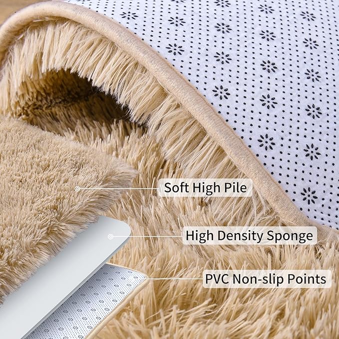Fluffy Shag Runner Rugs for Bedroom Hallways, 2x8 Beige Long Soft Throw Area - Image 6