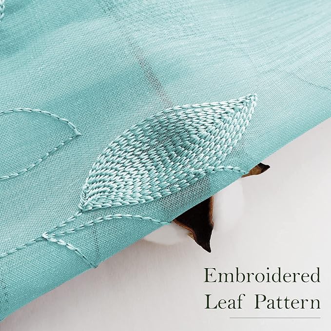 HOMEIDEAS Turquoise Aqua Sheer Curtains 52 X 84 Inches Length 2 Panels - Image 2
