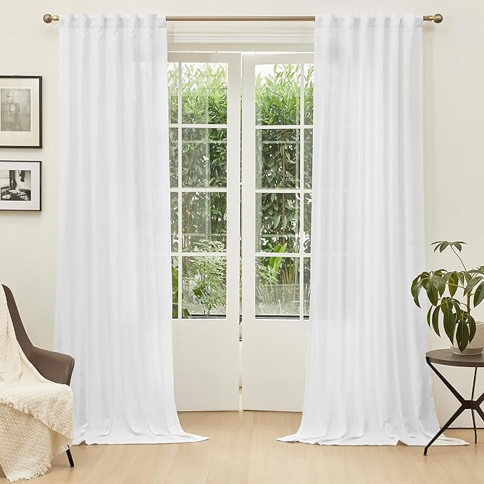 MYSKY HOME Floor to Ceiling Curtains 102 Inches White Sheer Window Drapes 2 - Image 2