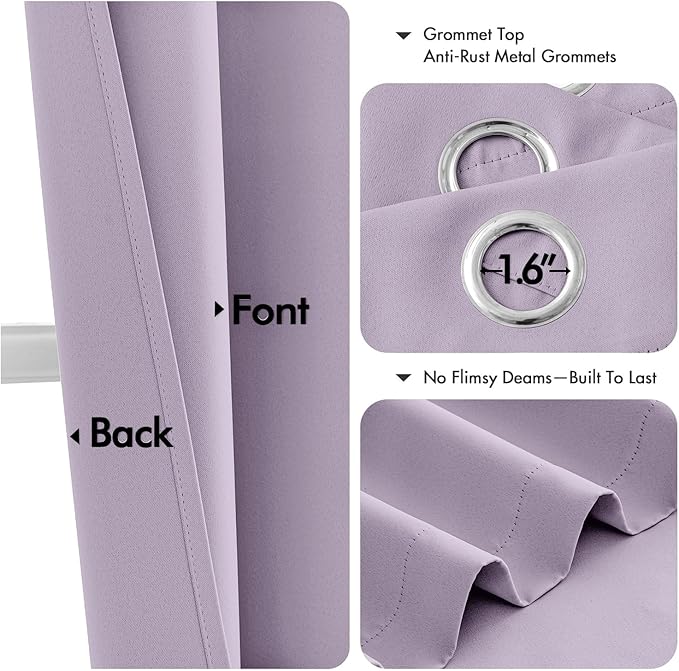MIULEE Lilac Blackout Curtains for Bedroom Living Room 84 Inches Long 2 Panels - Image 4