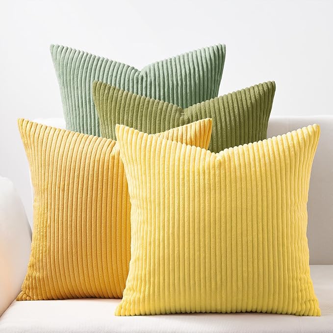 Topfinel Decorative Throw Pillow Covers 18x18 Inches Set of 4, Striped Corduroy by Topfinel