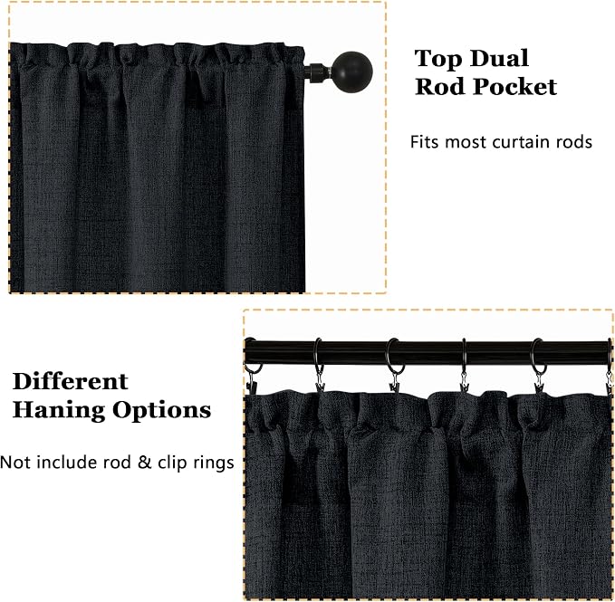 OWENIE Black Valances for Windows 1 Pcs 24 Inch Length, Light Filtering - Image 4