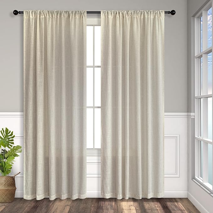 Beige Curtains 72 Inch Length for Living Room 2 Panels Set Back Tab Rod Pocket - Image 9