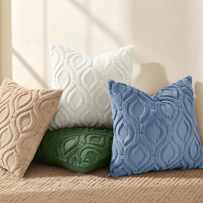 decorUhome Throw Pillow Covers 18x18 Inch Set of 2, Soft Plush Faux Wool Light - Image 7