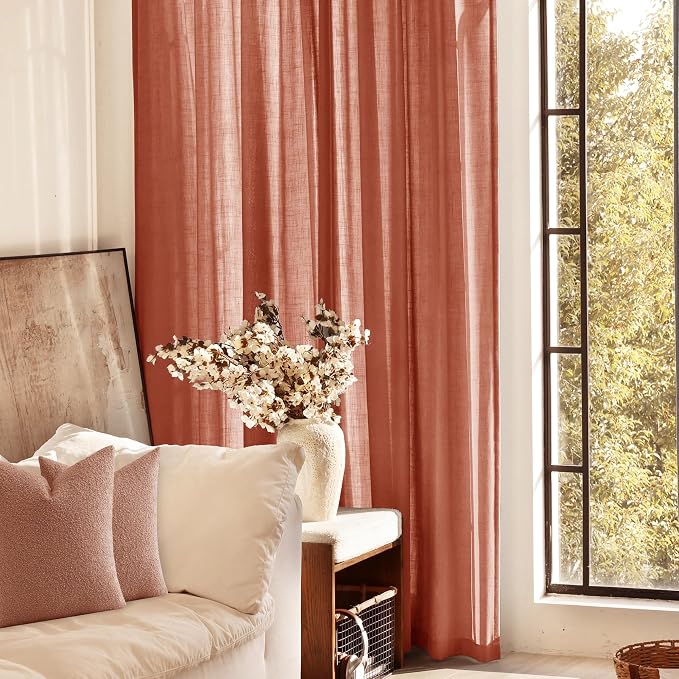 120 inch Linen Terracotta Curtains 2 Panels - Image 7