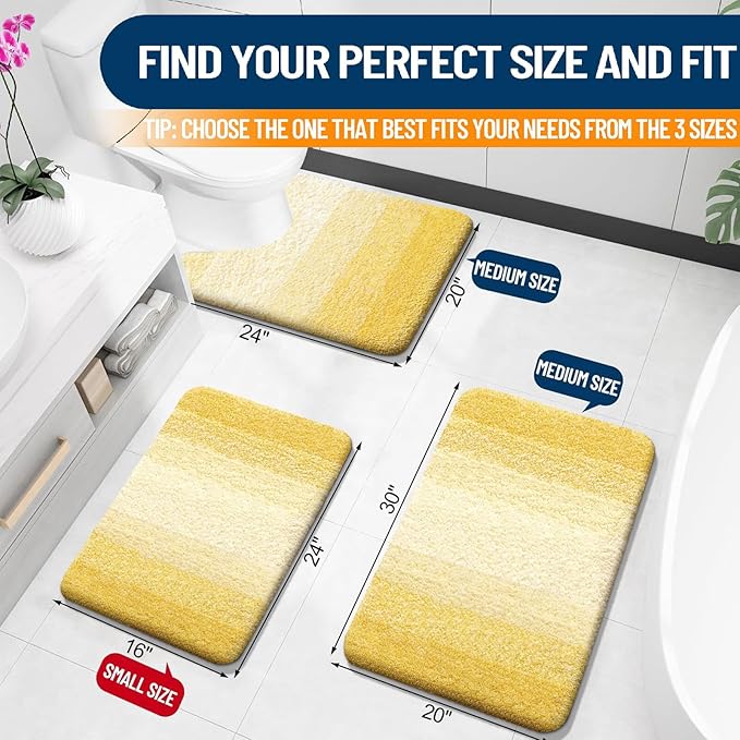 OLANLY Bathroom Rug Mat 24x16, Extra Soft and Absorbent Microfiber Bath Rugs, Non-Slip Plush Shaggy Bath Carpet, Machine Wash Dry, Bath Mats for Bathroom Floor, Tub and Shower, Yellow