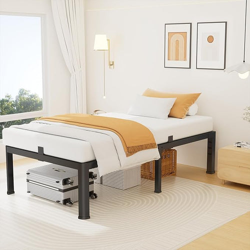 18 Inch Twin XL Size Metal Platform Bed Frame with Round Corners, Storage Space Under High Bed Frame-Heavy Duty Steel Slats Support, Noise Free - Easy Assembly - No Box Spring Needed
