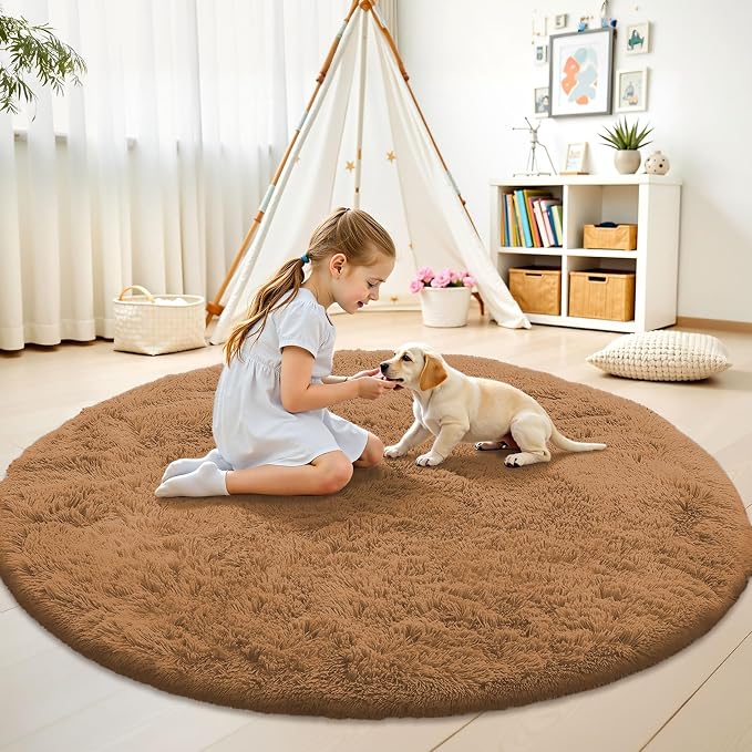 OLANLY Khaki Round Rugs for Bedroom - Image 3