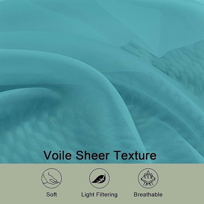 OWENIE Sheer Curtains 84 Inches Long 2 Panels Set, Sheer Turquoise Curtains - Image 5
