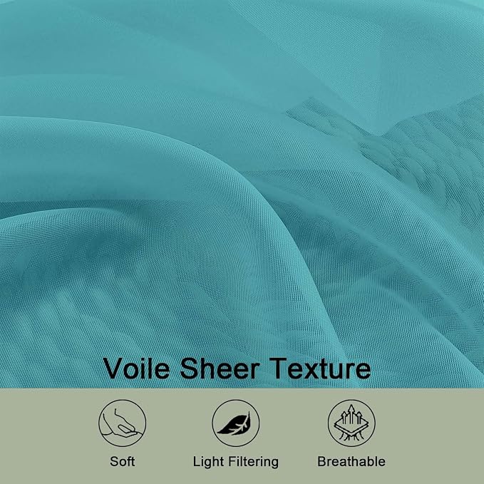 OWENIE Extra Long Turquoise Sheer Curtains 96 Inches Long 2 Panels Set - Image 5