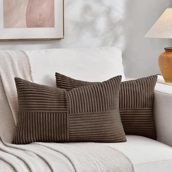 Fancy Homi 2 Packs Dark Brown Lumbar Decorative Throw Pillow Covers 12x20 Inch by Fancy+Homi
