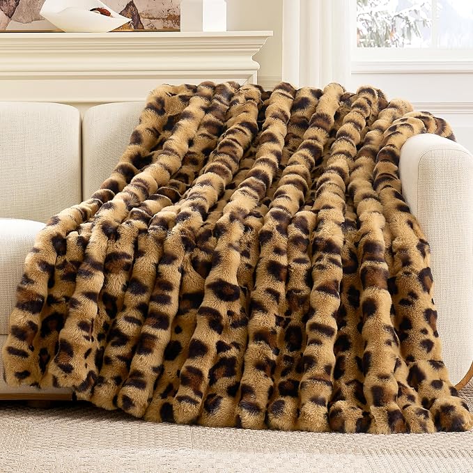 Cozy Bliss Cheetah Leopard Print Faux Fur Throw - Image 2