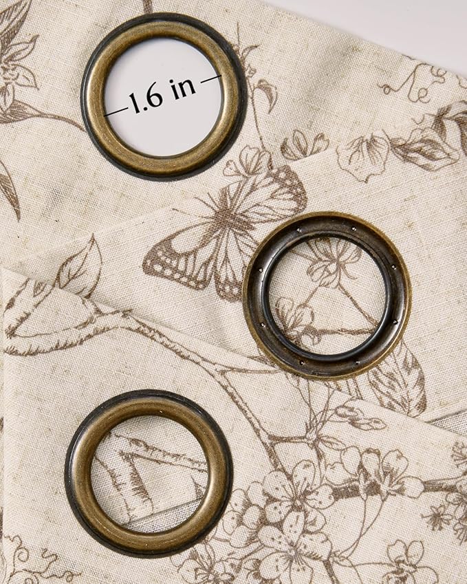 jinchan Floral Linen Curtains for Living Room 96 Inch Length Butterfly Curtain - Image 6