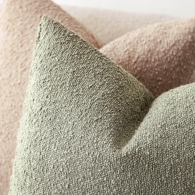 Foindtower Pack of 2 Textured Boucle Throw Pillow Covers Accent Solid Pillow Cases Cozy Soft Decorative Couch Cushion Case for Chair Sofa Bedroom Living Room Home Decor 18x18 Inch Dirty Sage Green